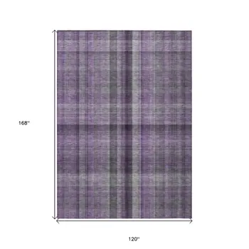 10' X 14' Purple Plaid Washable Non Skid Indoor Outdoor Area Rug