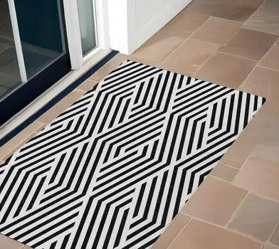 2' X 3' Black and White Geometric Washable Non Skid Indoor Outdoor Area Rug