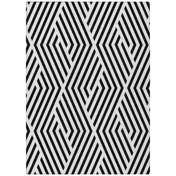 3' X 5' Black and White Geometric Washable Non Skid Indoor Outdoor Area Rug