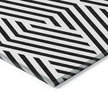 3' X 5' Black and White Geometric Washable Non Skid Indoor Outdoor Area Rug