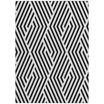 5' X 8' Black and White Geometric Washable Non Skid Indoor Outdoor Area Rug