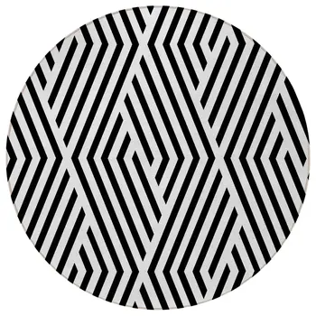 8' Black And White Round Geometric Washable Indoor Outdoor Area Rug