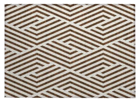 2' X 3' Brown and White Geometric Washable Non Skid Indoor Outdoor Area Rug