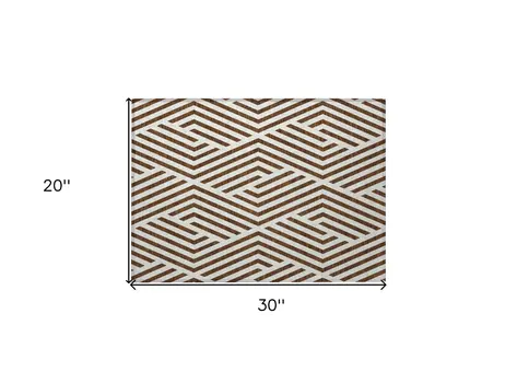 2' X 3' Brown and White Geometric Washable Non Skid Indoor Outdoor Area Rug