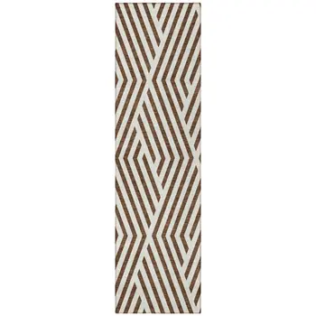 8' Runner Brown and White Geometric Washable Non Skid Indoor Outdoor Runner Rug