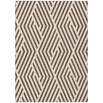 8' X 10' Brown and White Geometric Washable Non Skid Indoor Outdoor Area Rug