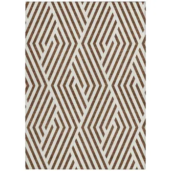 8' X 10' Brown and White Geometric Washable Non Skid Indoor Outdoor Area Rug