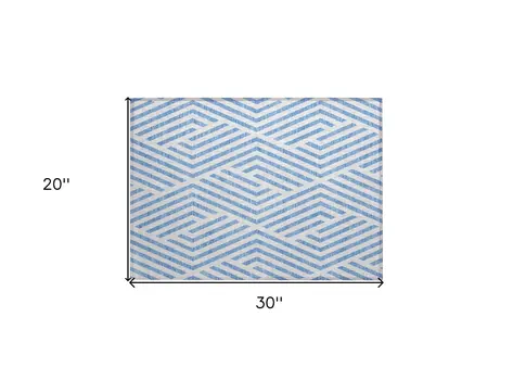 2' X 3' Blue and Ivory Geometric Washable Non Skid Indoor Outdoor Area Rug