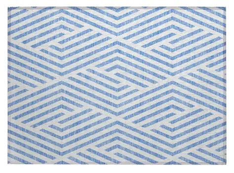 2' X 3' Blue and Ivory Geometric Washable Non Skid Indoor Outdoor Area Rug