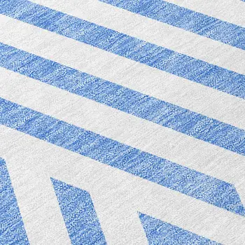 8' Blue And Ivory Geometric Washable Indoor Outdoor Runner Rug