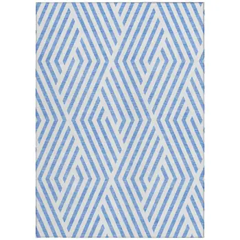 5' X 8' Blue And Ivory Geometric Washable Indoor Outdoor Area Rug