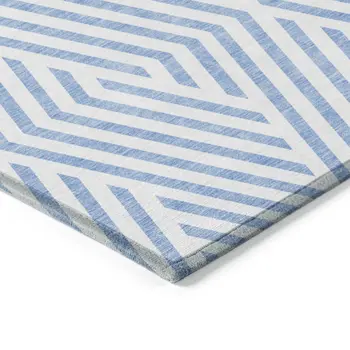8' Round Blue and Ivory Round Geometric Washable Non Skid Indoor Outdoor Area Rug