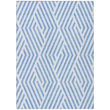 9' X 12' Blue and Ivory Geometric Washable Non Skid Indoor Outdoor Area Rug