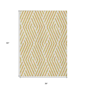 3' X 5' Gold and White Geometric Washable Non Skid Indoor Outdoor Area Rug