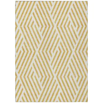 5' X 8' Gold and White Geometric Washable Non Skid Indoor Outdoor Area Rug