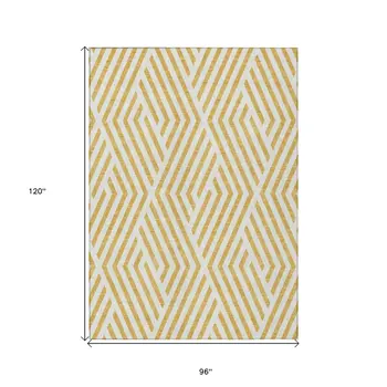 8' X 10' Gold and White Geometric Washable Non Skid Indoor Outdoor Area Rug