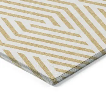 8' X 10' Gold and White Geometric Washable Non Skid Indoor Outdoor Area Rug