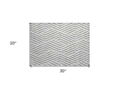2' X 3' Gray and Ivory Geometric Washable Non Skid Indoor Outdoor Area Rug