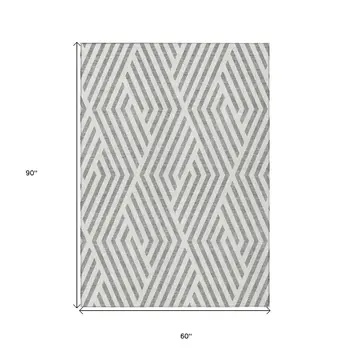 5' X 8' Gray and Ivory Geometric Washable Non Skid Indoor Outdoor Area Rug
