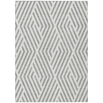 10' X 14' Gray And Ivory Geometric Washable Indoor Outdoor Area Rug