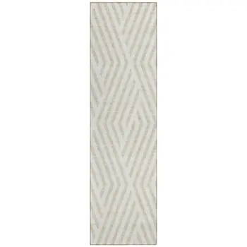 8' Runner Beige and Ivory Geometric Washable Non Skid Indoor Outdoor Runner Rug