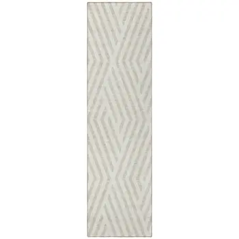 8' Runner Beige and Ivory Geometric Washable Non Skid Indoor Outdoor Runner Rug