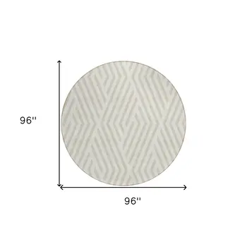 8' Beige And Ivory Round Geometric Washable Indoor Outdoor Area Rug