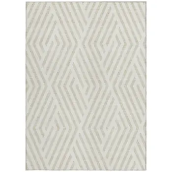 8' X 10' Beige and Ivory Geometric Washable Non Skid Indoor Outdoor Area Rug