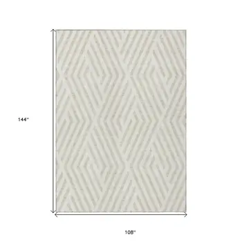 9' X 12' Beige and Ivory Geometric Washable Non Skid Indoor Outdoor Area Rug