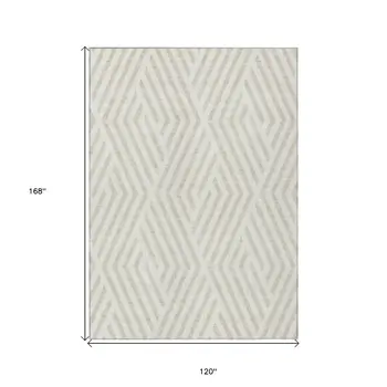 10' X 14' Beige and Ivory Geometric Washable Non Skid Indoor Outdoor Area Rug