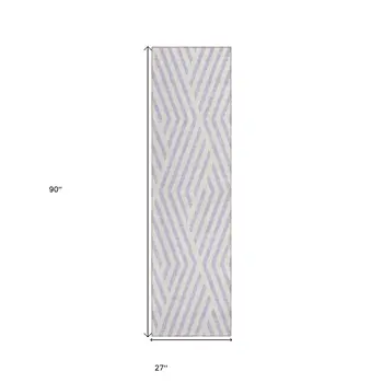 8' Runner Lavender and Ivory Geometric Washable Non Skid Indoor Outdoor Runner Rug