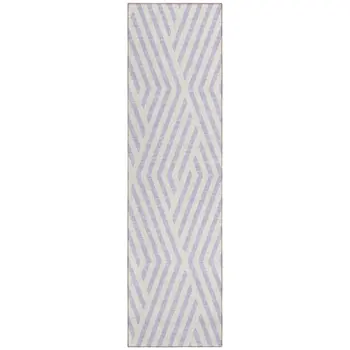 8' Runner Lavender and Ivory Geometric Washable Non Skid Indoor Outdoor Runner Rug