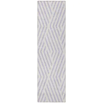 8' Runner Lavender and Ivory Geometric Washable Non Skid Indoor Outdoor Runner Rug