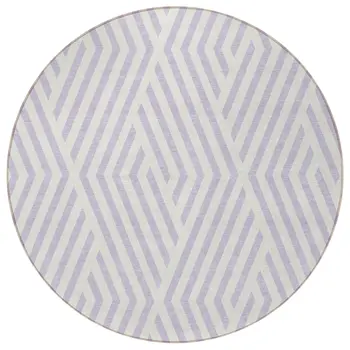 8' Round Lavender and Ivory Round Geometric Washable Non Skid Indoor Outdoor Area Rug