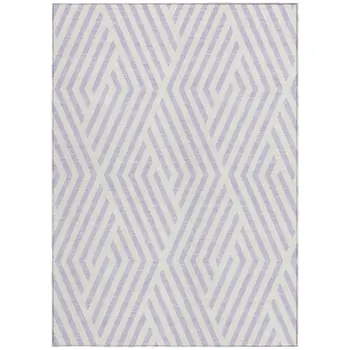 10' X 14' Lavender and Ivory Geometric Washable Non Skid Indoor Outdoor Area Rug