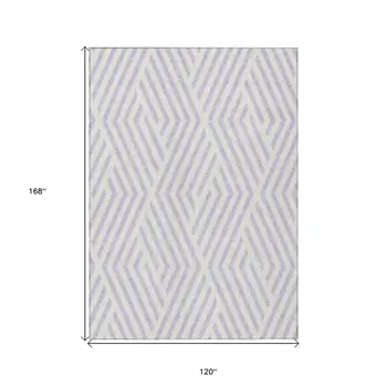 10' X 14' Lavender and Ivory Geometric Washable Non Skid Indoor Outdoor Area Rug