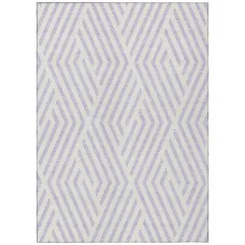 10' X 14' Lavender and Ivory Geometric Washable Non Skid Indoor Outdoor Area Rug