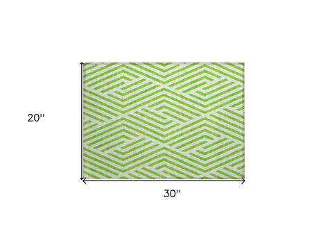 2' X 3' Lime Green and White Geometric Washable Non Skid Indoor Outdoor Area Rug