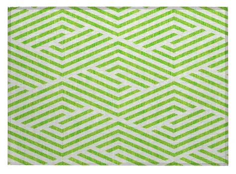 2' X 3' Lime Green and White Geometric Washable Non Skid Indoor Outdoor Area Rug