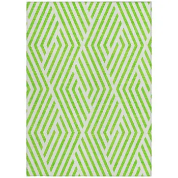 5' X 8' Lime Green and White Geometric Washable Non Skid Indoor Outdoor Area Rug