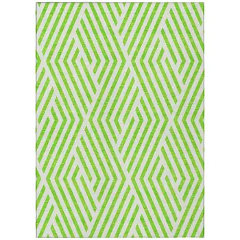 9' X 12' Lime Green and White Geometric Washable Non Skid Indoor Outdoor Area Rug