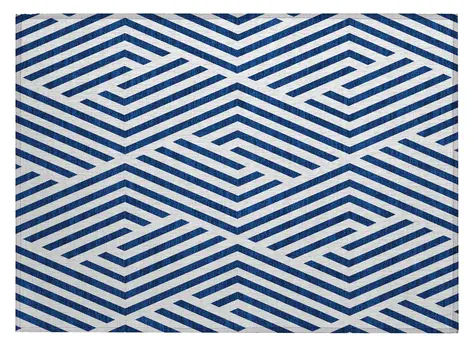 2' X 3' Navy and White Geometric Washable Non Skid Indoor Outdoor Area Rug