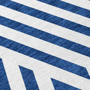 2' X 8' Navy and White Geometric Washable Non Skid Indoor Outdoor Runner Rug