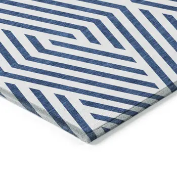 5' X 8' Navy and White Geometric Washable Non Skid Indoor Outdoor Area Rug