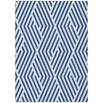 10' X 14' Navy and White Geometric Washable Non Skid Indoor Outdoor Area Rug