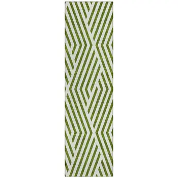 8' Runner Lime Green and White Geometric Washable Non Skid Indoor Outdoor Runner Rug