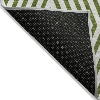 5' X 8' Lime Green and White Geometric Washable Non Skid Indoor Outdoor Area Rug