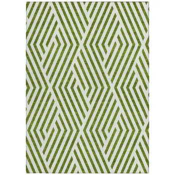 5' X 8' Lime Green and White Geometric Washable Non Skid Indoor Outdoor Area Rug