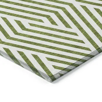 8' Round Lime Green and White Round Geometric Washable Non Skid Indoor Outdoor Area Rug