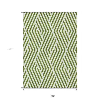 8' X 10' Lime Green and White Geometric Washable Non Skid Indoor Outdoor Area Rug